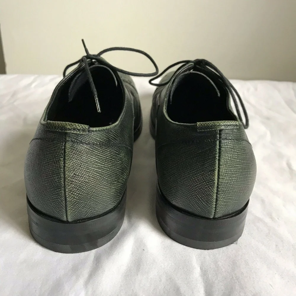 PRADA Olive Grained Leather Oxford Shoes Mens 6/ W - Picture 7 of 8